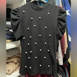 Black short sleeve pearl studded shirt. SHEIN. Small.